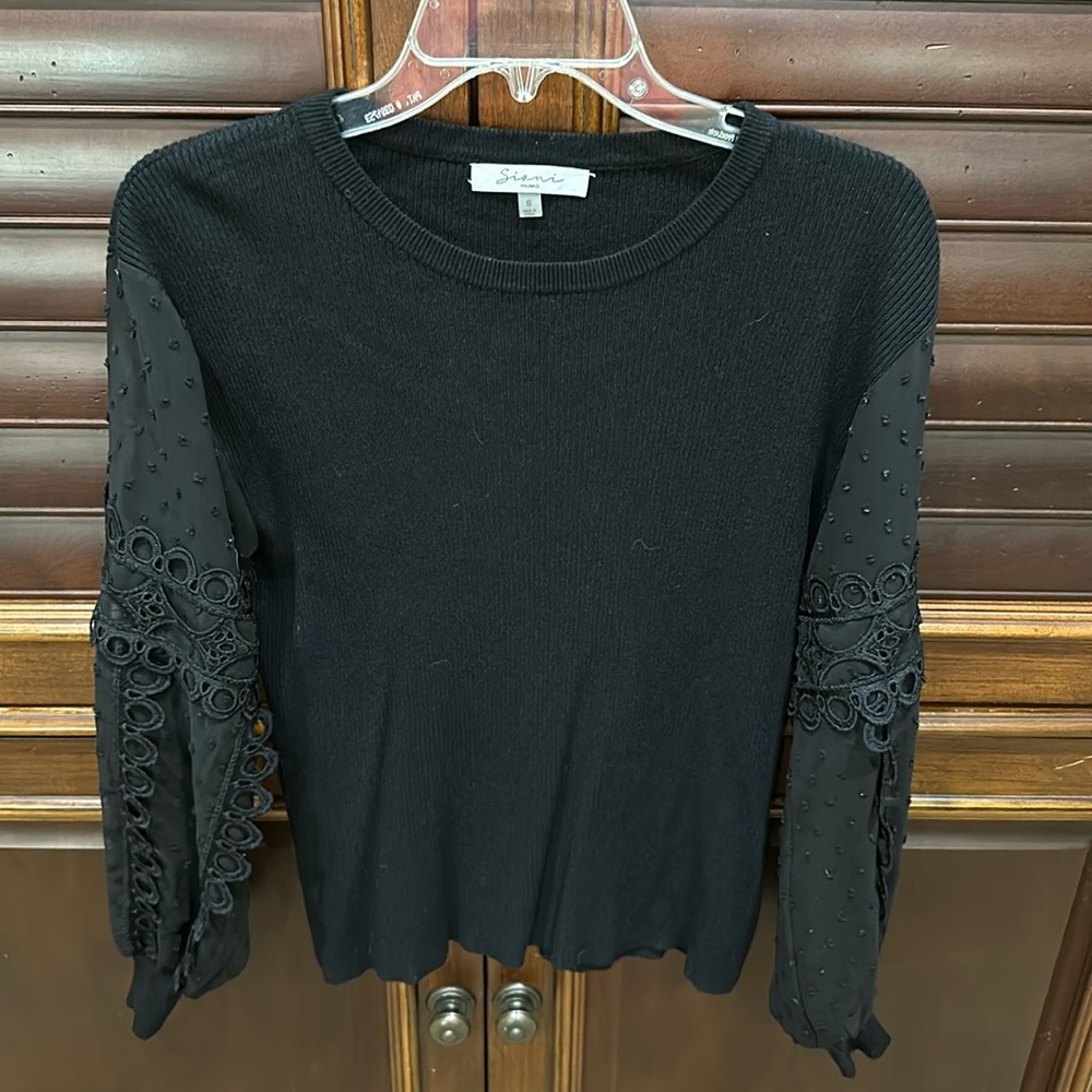 Sheer sleeves black top size S